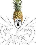 arm buff clothes food foodjak fruit glasses hand hat meta:low_resolution mustache open_mouth pineapple soyjak stubble variant:a24_slowburn_soyjak // 200x252 // 10.5KB