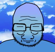 blue_skin calm closed_eyes closed_mouth glasses irl_background neutral sky soyjak stubble variant:upsidedownjak // 600x558 // 284.8KB
