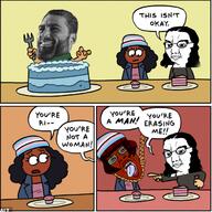 cake comic dark_skin femcel gigachad hanging open_mouth red_eyes subvariant:female_chudjak terf toss tranny variant:bernd variant:chudjak wordswordswords // 657x656 // 426.9KB