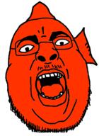 angry animal fish glasses open_mouth red red_skin soyjak stubble tongue variant:chugsjak // 830x1142 // 445.0KB