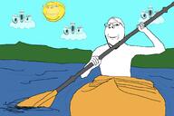 arm beard cloud drawn_background glasses hand holding_object kayak mountain multiple_soyjaks outdoors sky smile soyjak stubble subvariant:wholesome_soyjak sun swimming trend:soyjak_trio variant:gapejak variant:markiplier_soyjak variant:tony_soprano_soyjak water // 2046x1362 // 253.8KB