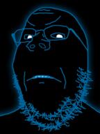 B_B_GHAST B_B_GHAST_(namefag) angry bald beard black_background black_skin closed_mouth glasses glowing inverted variant:gapejak // 600x800 // 54.2KB