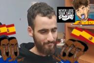 I_dont_hate_spain_anymore_o_algo black_skin bloodshot_eyes brown_hair clothes ear flag flag:european_union hair hanging islam mexico morocco nigger open_mouth pointing red_eyes red_hair riffian rope soyjak spain spanish spicroach spicy suicide tongue variant:carterjak variant:chudjak variant:kuzjak white_skin yassin_kanza zoomer // 473x315 // 206.0KB