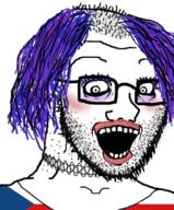 clothes country crazed czechia flag glasses hair makeup open_mouth purple_hair soyjak stubble subvariant:crazed_troonjak subvariant:soyak_(crazed) tranny variant:soyak // 529x637 // 390.1KB
