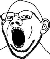 ear glasses merge no_eyebrows open_mouth soyjak stubble subvariant:shrimpish variant:gapejak variant:impish // 670x792 // 106.0KB