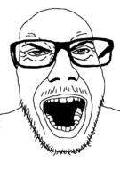 glasses mustache open_mouth punisher_face soyjak stubble variant:punkjak // 918x1306 // 76.4KB