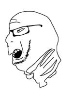 glasses gore open_mouth severed_head side_profile soyjak stubble variant:unknown // 500x645 // 12.0KB