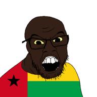 black_skin clothes country flag flag:guinea_bissau glasses guinea_bissau open_mouth small_eyes soyjak stubble variant:feraljak // 1500x1500 // 32.5KB