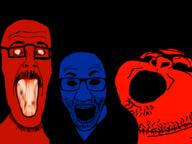 3soyjaks beard black_background black_eyes blue_skin creepypasta eyeless_jack glasses godzilla godzilla_nes_1989 open_mouth red_(godzilla) smile_dog stubble variant:beastjak variant:childut variant:el_perro_rabioso // 1024x768 // 145.9KB