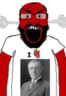 angry balding beard clothes glasses hair heart i_love open_mouth red_skin soyjak subvariant:science_lover tshirt variant:markiplier_soyjak woodrow_wilson // 2816x4096 // 833.6KB