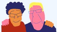 afro brown_skin closed_mouth corporate_memphis glasses meta:absolutely_fucking_insane_resolution meta:tagme minimalism no_eyes no_more_brother_wars pink_skin smile style_emulation variant:cobson variant:feraljak yellow_hair // 6000x3375 // 77.4MB
