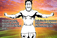 arm buff glasses grin hair hand irl_background motivational smile soyjak stubble sunrise text variant:markiplier_soyjak // 1000x667 // 685.2KB