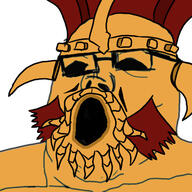 armor clothes fallout fallout_new_vegas glasses helmet horn legate_lanius open_mouth roman_legionary_helmet rome soyjak variant:tony_soprano_soyjak video_game yellow_skin // 400x400 // 106.3KB