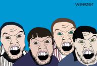 4soyjaks album_cover band brian_bell brown_eyes brown_hair clothes glasses green_eyes hair matt_sharp music mustache open_mouth patrick_wilson rivers_cuomo soyjak stubble variant:feraljak weezer weezer_blue_album // 1588x1080 // 576.4KB