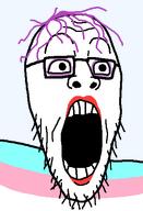bald eye_shadow eyebrows eyes eyeshadow gape glasses hair lipstick makeup nose open_mouth purple_hair soyjak stubble teeth teeth_showing tranny trans trans_flag transgender_flag transparent_background troon troonella variant:unknown wide_eyes wrinkles // 348x510 // 12.1KB