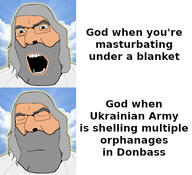 beard closed_eyes closed_mouth glasses god green_eyes grey_hair hair irl_background open_mouth russia russo_ukrainian_war sky soyjak text ukraine variant:cobson white_skin // 606x552 // 74.0KB