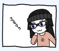 :3 anime arm avengers beanie blue_eyes closed_mouth clothes cute female glasses hair hand hat nyoro~n soyjak text variant:soytan // 532x459 // 18.8KB