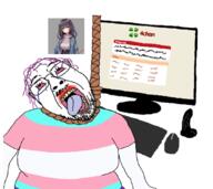 4chan 4cuck anime bbc hanging lgbt_(4chan) open_mouth rope tranny transgender_flag variant:bernd // 1078x961 // 705.9KB