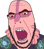 balding clothes dinosaur fangs fins flower glasses hawaiian_shirt i_want_hug_that_gator old open_mouth plant red_eyes red_skin snout thick_eyebrows variant:cobson wrinkles // 905x1000 // 147.4KB