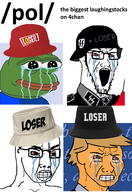 2soyjaks 4chan amphibian angry bloodshot_eyes bucket_hat clothes collar_tabs combat_helmet crying donald_trump epaulettes frog glasses hat helmet military military_uniform nas:pepe nazism open_mouth pepe_the_frog pol_(4chan) schutzstaffel soyjak stretched_mouth stubble variant:chudjak variant:soyak wojak // 1372x2000 // 581.3KB