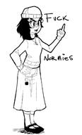 angry artist:zarzour avengers clothes dress full_body hand middle_finger necklace normie oekaki open_mouth redraw soy soylent variant:soytan // 754x1252 // 174.0KB