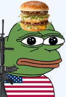 amphibian big_mac closed_mouth clothes flag flag:united_states food frog green_skin gun hamburger lips m16 mcdonalds nas:pepe pepe_the_frog series:pepe_hat transparent_background tshirt united_states // 1008x1479 // 672.6KB amphibian big_mac closed_mouth clothes flag flag:united_states food frog green_skin gun hamburger lips m16 mcdonalds nas:pepe pepe_the_frog series:pepe_hat transparent_background tshirt united_states // 1008x1479 // 672.6KB