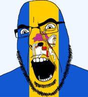 angry animal christianity country dragon flag flag:kyiv_oblast glasses hair kyiv_oblast looking_to_the_left oblast open_mouth plant saint_george saint_george_and_the_dragon soyjak stubble teeth thick_eyebrows ukraine variant:cobson // 721x789 // 103.8KB