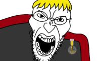 badge eyelids glasses hair nate smile soyjak soyjak_party stubble text variant:angry_soyjak yellow_hair // 1600x1000 // 65.8KB