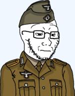 closed_mouth clothes collar_tabs disappointed epaulettes flag glasses hat japan looking_down military military_hat military_uniform reichsadler soyjak stubble uniform variant:soyak // 988x1257 // 38.3KB