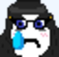 beanie blue_eyes blush closed_mouth emoticon frown glasses hair pixel_art sad tanmoji variant:soytan // 32x31 // 763