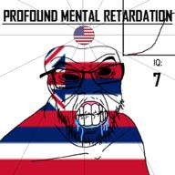 angry bald black_eyes black_hole black_sclera clenched_teeth closed_mouth cracked_teeth drool ear flag flag:hawaii flag:united_states glasses hair hawaii iq iq_bell_curve mustache nightmare_fuel no_pupils profound_mental_retardation retard soyjak star_(symbol) state stubble text united_states variant:feraljak wrinkles // 1024x1024 // 93.0KB