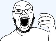 arm glasses hand open_mouth soyjak stubble variant:selfiejak // 585x431 // 10.6KB