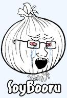 bloodshot_eyes crying eyebrows glasses logo no_stubble nose onion open_mouth scared soybooru subvariant:crying_soyak_ears2 teeth text transparent_background variant:soyak white_skin wrinkles // 342x500 // 22.1KB