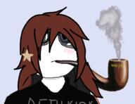 blue_background brown_hair clothes dethklok glasses grey_eyes hair hair_ornament metal_(music) metalocalypse pipe star tagme_character_name variant:soytan // 904x697 // 211.0KB