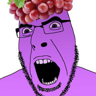 clothes food foodjak fruit glasses grape hat open_mouth purple_eyes purple_skin series:fruiterz! soyjak stubble variant:cobson // 721x720 // 326.2KB
