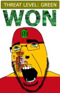 ahegao animal building castle crown emerald flag:spain gem glasses green green_eyes hair lion looking_up open_mouth schlog_color_event soyjak soyjak_blog spain stubble teeth text threat_level_green variant:cobson won // 721x1115 // 190.5KB