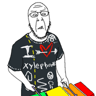 animated arm biting_lip clothes ext=gif glasses hand holding_object soyjak stubble sweating tshirt variant:tewi xylophone // 594x563 // 118.7KB