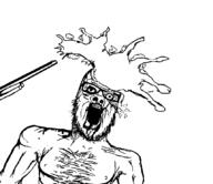 dead firearm glasses mustache open_mouth shot shotgun soyjak stubble variant:a24_slowburn_soyjak weapon // 860x744 // 14.0KB