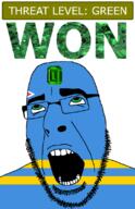 ahegao aruba country emerald flag flag:aruba gem glasses green green_eyes hair looking_up netherlands open_mouth schlog_color_event soyjak soyjak_blog stubble teeth text threat_level_green variant:cobson won // 721x1115 // 141.2KB