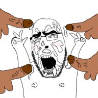 ahegao arm bbc cum glasses hand looking_up negro nipple nsfw open_mouth penis sex soyjak stubble variant:cobson // 1250x1250 // 72.4KB