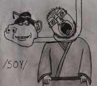 ack drawing gel_pen glasses hair hanging neck rokurokubi smile stubble subvariant:arkansasjak teeth tongue traditional_media variant:bernd variant:impish_soyak_ears yokai // 2903x2573 // 1.4MB