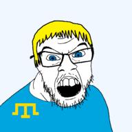 blue_eyes clothes country crimean_tatar flag:crimean_tatar glasses hair mustache open_mouth soyjak stubble teeth transparent transparent_background variant:feraljak yellow_hair // 1500x1500 // 97.0KB