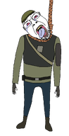 armor beanie belt blood bloodshot_eyes boot clothes crying full_body glasses half-life half-life_2 hand hanging leg open_mouth rebel rope skinny soyjak stubble tongue transparent_background valve variant:bernd yellow_teeth // 1300x2540 // 76.1KB