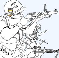 4soyjaks bandolier belt card combat combat_helmet fixed glasses grenade_launcher gun m16 m1_helmet m60 meds open_mouth pointing queen_of_spades raid sling strap stubble towel traced transparent_background variant:chudjak variant:feraljak vietnam war // 1293x1283 // 133.9KB