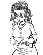 clothes coomer_artstyle gem glasses hair hand headband holding_object sign soyjak text variant:soytan // 407x520 // 145.7KB