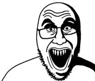 creepy glasses ominous open_mouth sharp_teeth soyjak stubble variant:unknown // 616x523 // 11.8KB