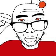 antenna closed_mouth glasses hand holding_object orange_eyes reddit soyjak stubble variant:sobot // 548x548 // 6.0KB