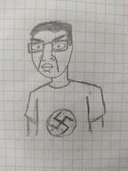 angry closed_mouth clothes drawing glasses hair redraw soyjak swastika tshirt variant:chudjak // 3000x4000 // 3.6MB