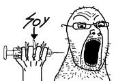 angry glasses hand holding_object holding_syringe open_mouth soy soyjak stubble syringe text variant:unknown // 613x380 // 71.7KB