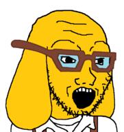 animal clothes dog glasses janny mouth_open soyjak stubble variant:soyak yellow_skin // 756x800 // 20.5KB